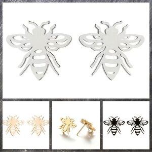 Bumble Bee Stainless Steel Stud Earrings #814 (Color: Silver)